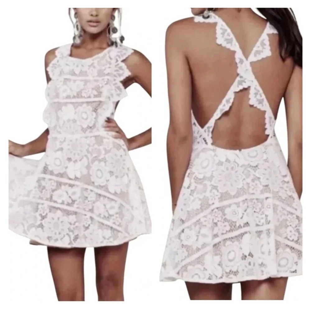 For Love & Lemons Gianna Apron Lace Mini Dress White Large NWT